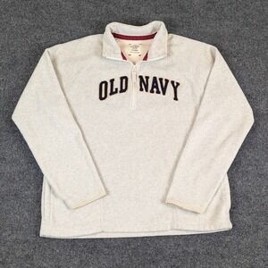 Flaw Old Navy Mens XL Fleece Pullover Quarter Zip Oatmeal Beige Embroidered Logo